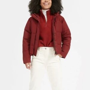 ♻Everlane Red Renew Hooded Full Zip Magnetic Button Jacket